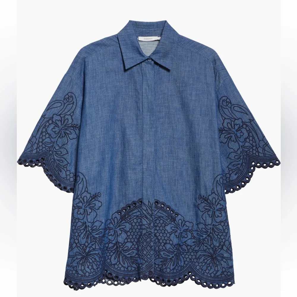 Zimmermann Coco Embroidered Denim Shirt Size 1 USA size 6 NWT - Picture 6 of 7